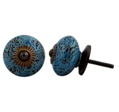Turquoise Black Etched Knobs
